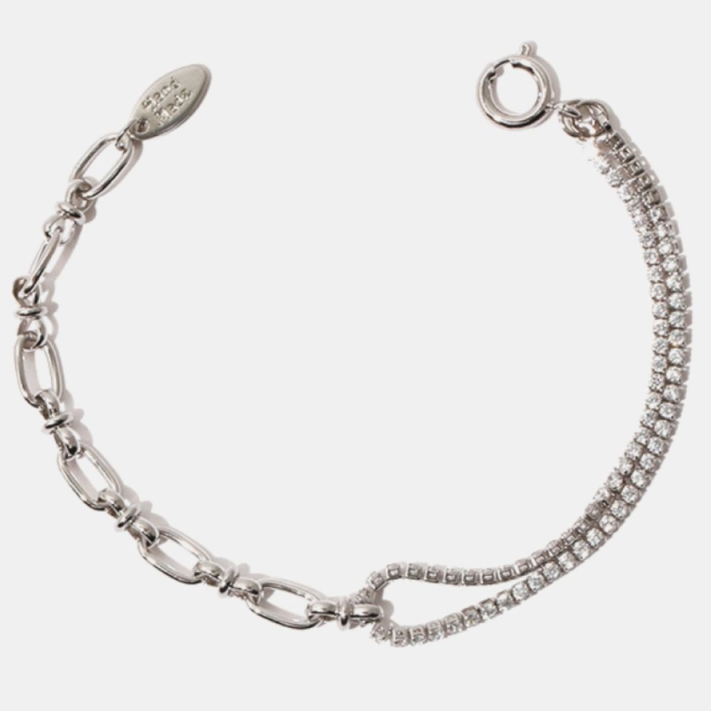 Moms Day Gift! Half Rhinestone Tennis Half Chain Link Bracelet - Picture 2 of 4